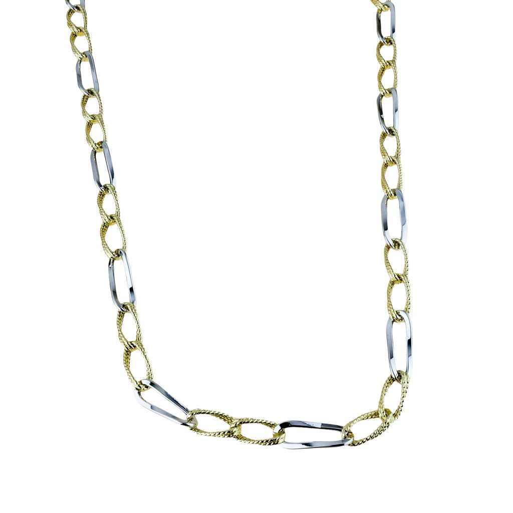 Gargantilla de cadena con eslabones ovalados alternados brillantes y martillados, 45 cm de largo, 6 mm de ancho — C1830BG