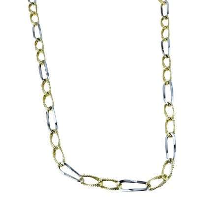 Gargantilla de cadena con eslabones ovalados alternados brillantes y martillados, 45 cm de largo, 6 mm de ancho — C1830BG