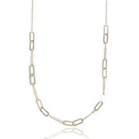 Gargantilla con cadena con alternancia de eslabones ovalados brillantes y trabajados y cadena tipo forzatina 45 cm — C3607