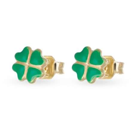 18kt gold earrings with enameled four-leaf clover