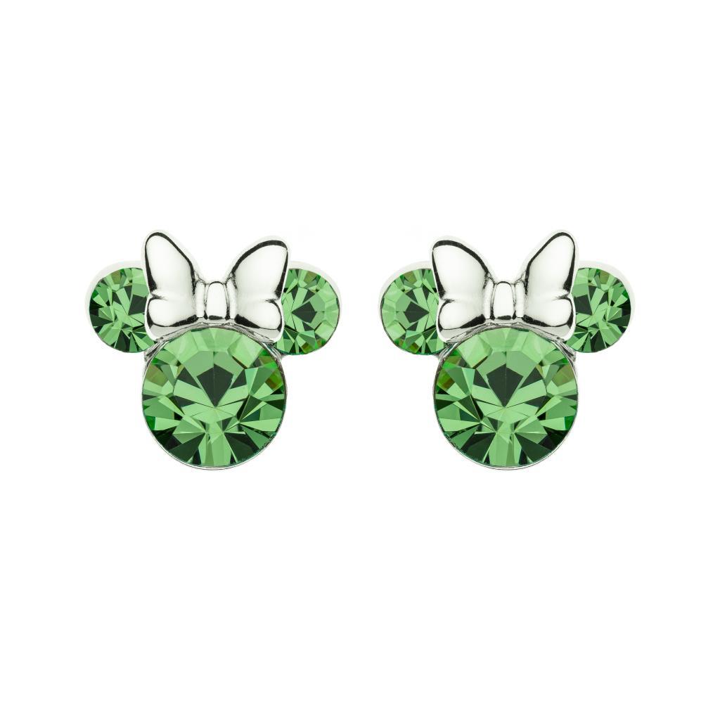 Orecchini bambina Disney Minnie argento cristallo verde peridoto