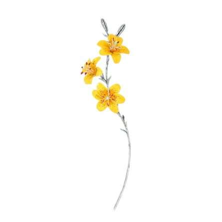Saturno - St. Anthony's Lily 3 Hand-Painted Yellow Flowers H 22 cm Silver Ornaments