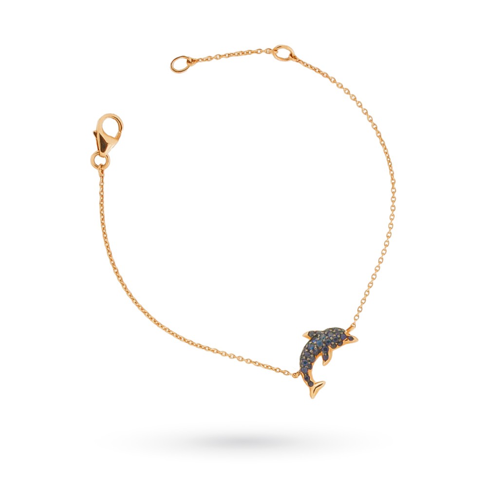 Bracciale oro rosa delfino con spinelli blu