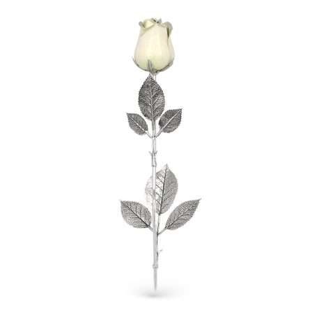 White rose ornament in sterling silver and enamel