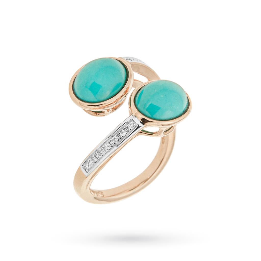 Anillo Contrary en oro rosa con diamantes turquesa 0,06 ct
