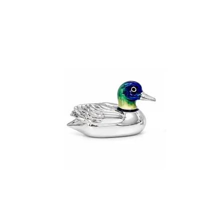 Duck ornament in silver with enamel