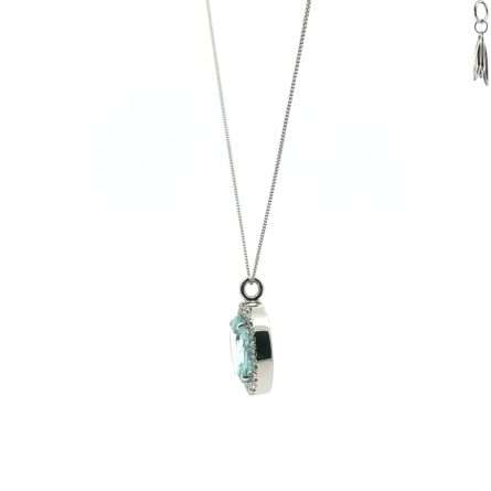 Aquamarine & Diamond Halo Pendant Choker Necklace – 45 cm