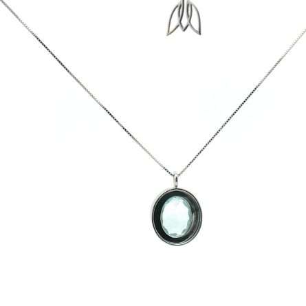 Aquamarine & Diamond Halo Pendant Choker Necklace – 45 cm