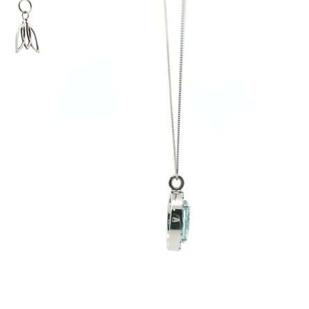 Aquamarine & Diamond Halo Pendant Choker Necklace – 45 cm