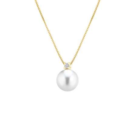 Collana con pendente e perla coltivata in oro 18kt con diamanti da 0,01 a 0,02ct Ø 6-6,5 e 7-7,5 e 8-8,5 mm