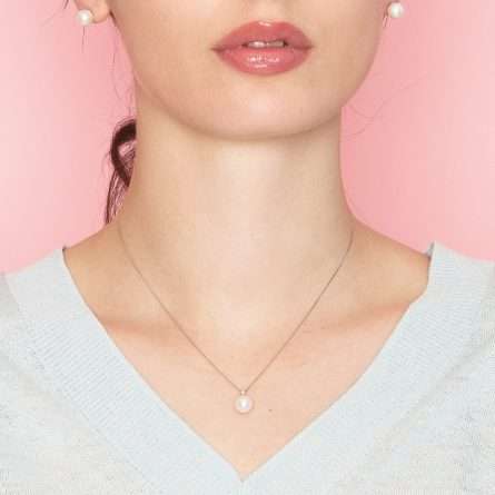 Collana con pendente e perla coltivata in oro 18kt con diamanti da 0,01 a 0,02ct Ø 6-6,5 e 7-7,5 e 8-8,5 mm