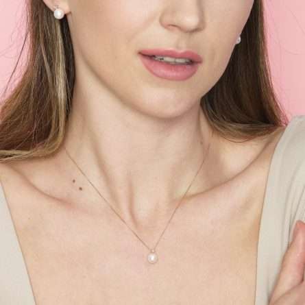 Collana con pendente e perla coltivata in oro 18kt con diamanti da 0,01 a 0,02ct Ø 6-6,5 e 7-7,5 e 8-8,5 mm