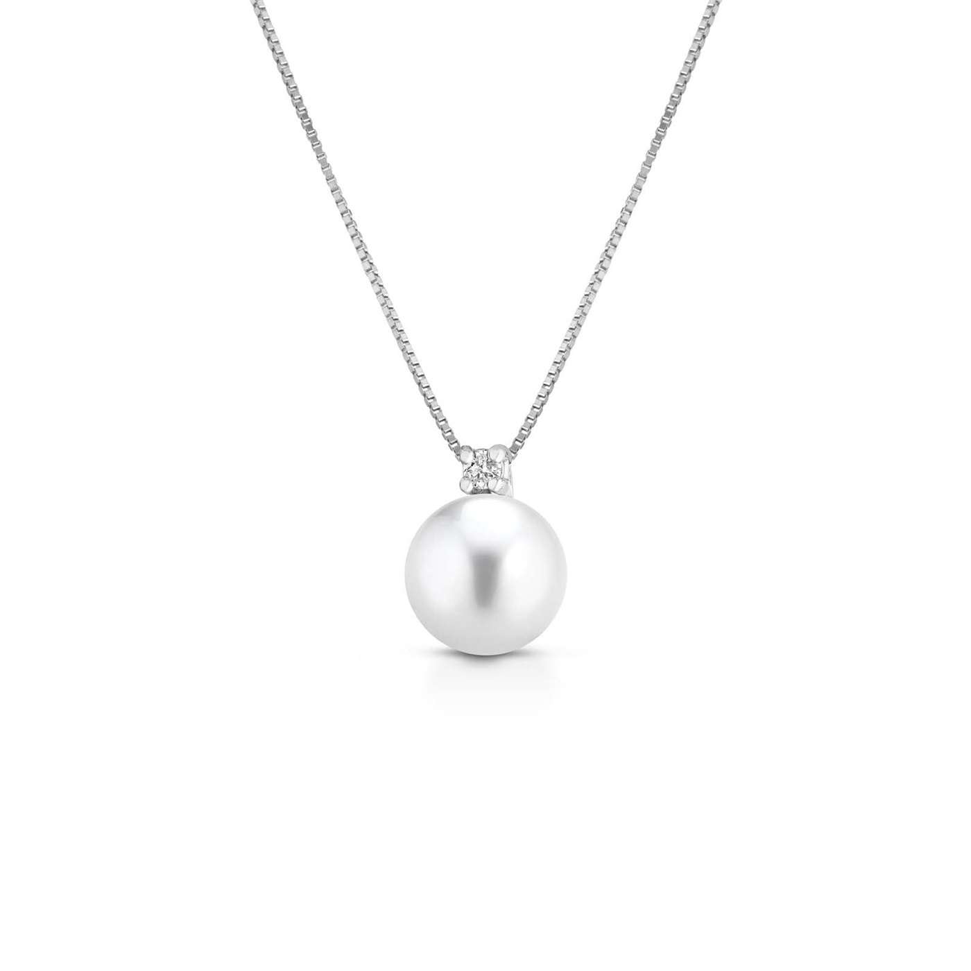 Collana con pendente e perla coltivata in oro 18kt con diamanti da 0,01 a 0,02ct Ø 6-6,5 e 7-7,5 e 8-8,5 mm