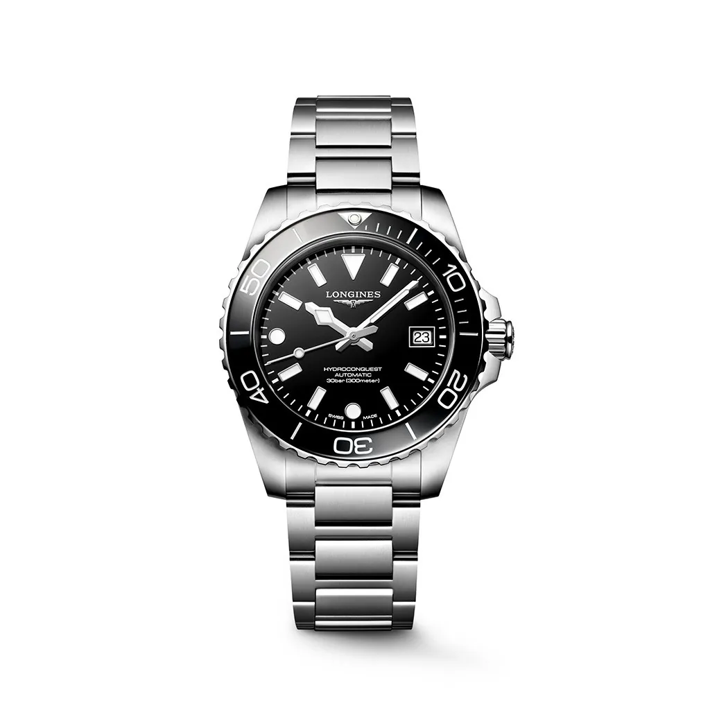 Longines HydroConquest L3.779.4.56.6, subacqueo in acciaio 39 mm con quadrante nero