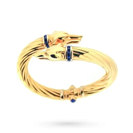 Bracciale rigido oro giallo teste levrieri collari lapislazzuli