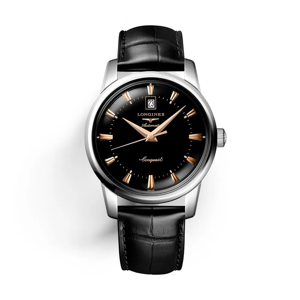 Longines Conquest Heritage L1.645.4.52.4 watch, automatic, 40 mm stainless steel case, black dial