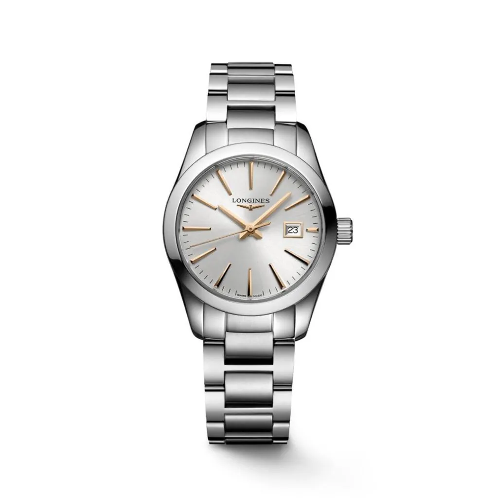 Orologio Longines Conquest Classic L2.286.4.72.6, al quarzo, cassa 50 mm in acciaio inossidabile, quadrante argento