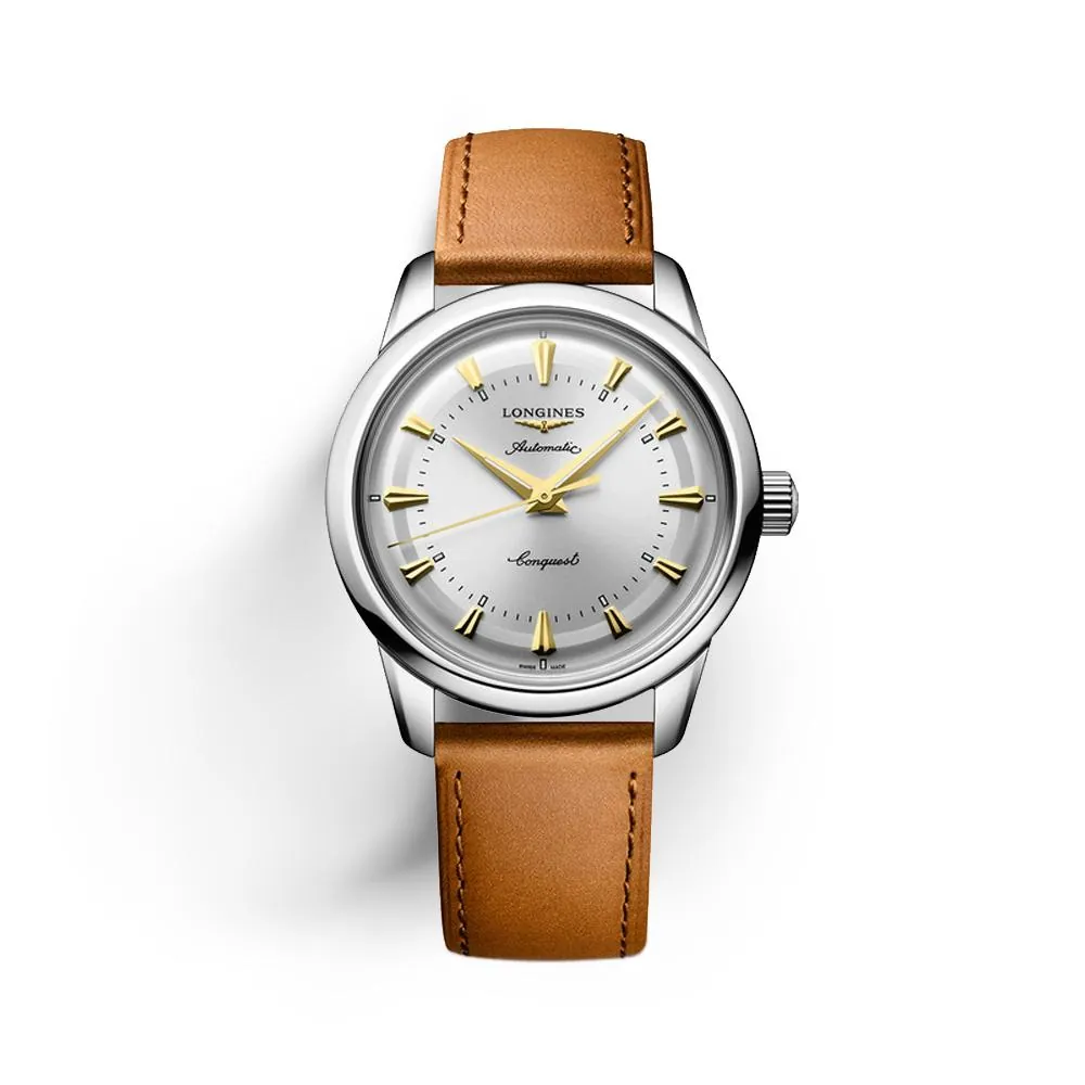 Orologio Longines Conquest Heritage L1.649.4.72.2, automatico, cassa 38 mm in acciaio inossidabile, quadrante argento