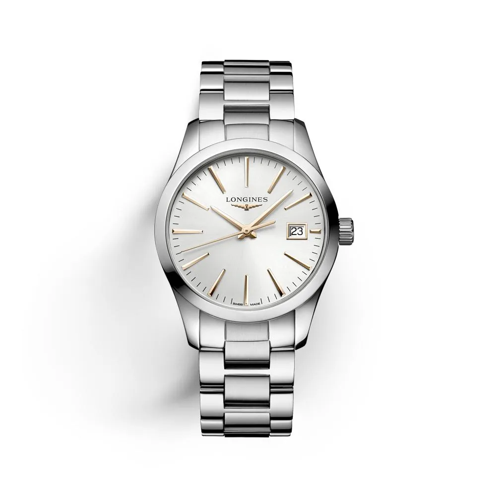 Orologio Longines Conquest Classic L2.386.4.72.6, al quarzo, cassa 34 mm in acciaio inossidabile, quadrante argento