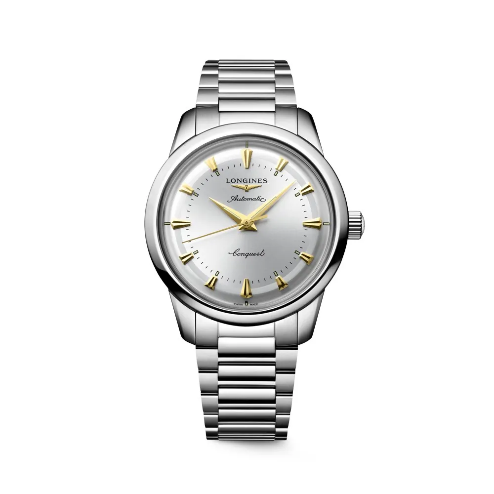 Orologio Longines Conquest Heritage L1.650.4.72.6, automatico, cassa 40 mm in acciaio inossidabile, quadrante argento
