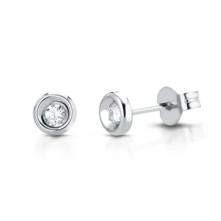 Orecchini a lobo rotondi oro bianco con diamanti 0,12ct