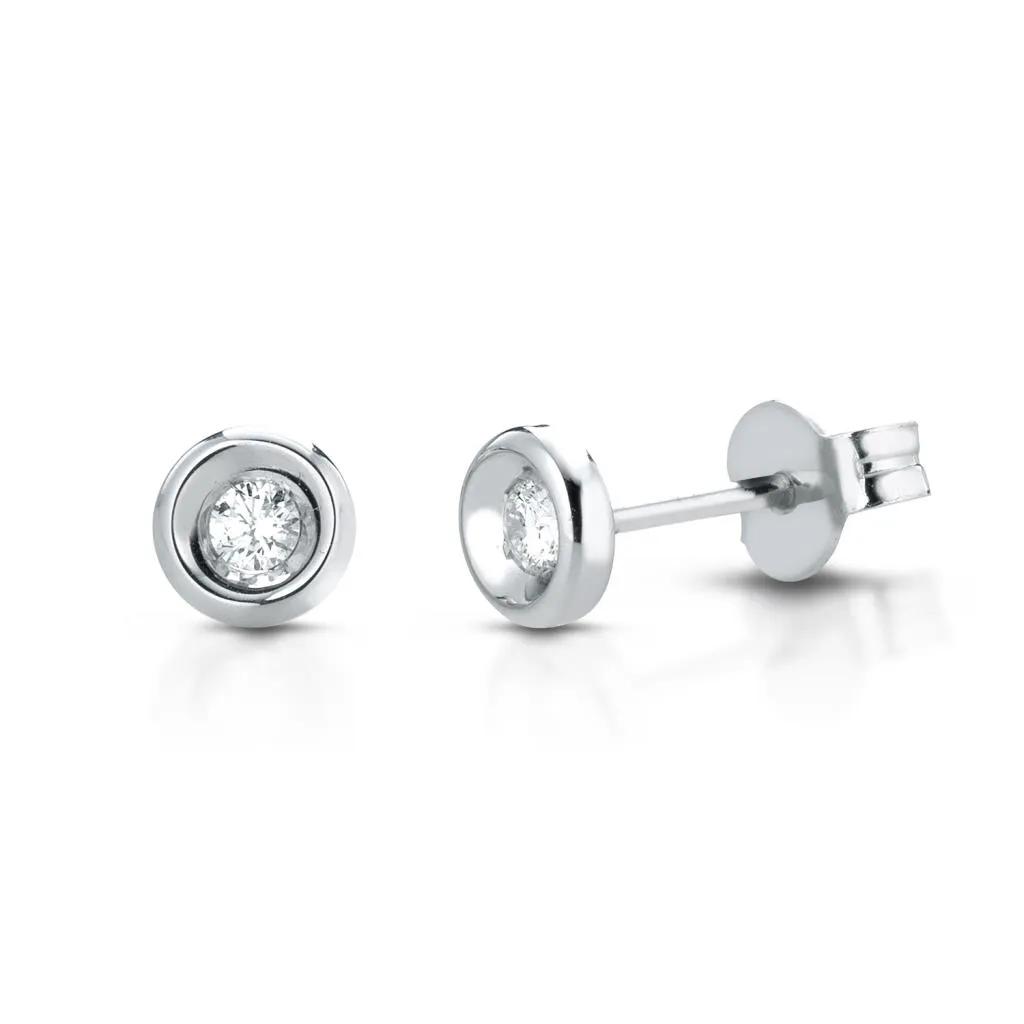 Orecchini a lobo rotondi oro bianco con diamanti 0,12ct