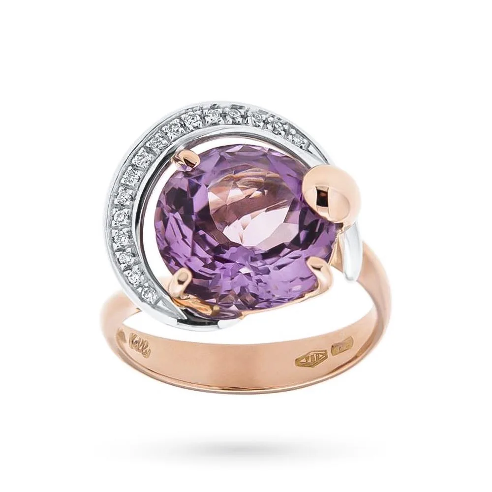 Anello oro rosa ametista 6,00ct diamanti 0,07ct