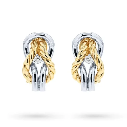 18kt yellow white gold flat knot earrings diamond 0.11ct
