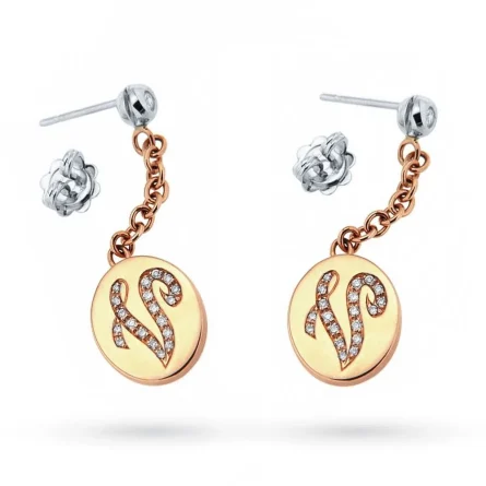 Orecchini pendenti lettera V diamanti oro rosa 18kt