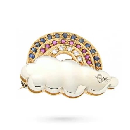 Rainbow Cloud Brooch Gold Diamonds 0.07 ct