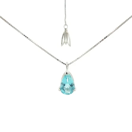 Collana in Oro Bianco con Pendente Acquamarina a Goccia