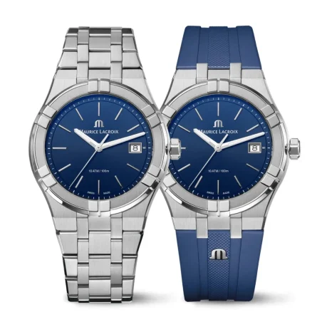 Reloj Maurice Lacroix AIKON Quartz – 40 mm Acero Set Doble Correa Azul – AI1108-SS00F-430-C