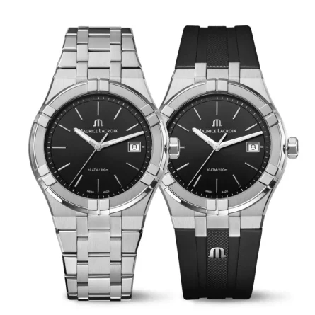 Reloj Maurice Lacroix AIKON Quartz – 40 mm Acero Set Doble Correa Negro – AI1108-SS00F-330-A