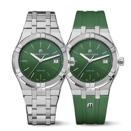 Reloj Maurice Lacroix AIKON Quartz – 40 mm Acero Set Doble Correa Verde – AI1108-SS00F-630-D