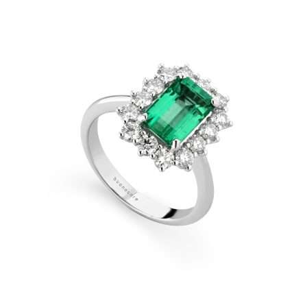 Anello Buonocore Unique oro bianco diamanti bianchi e smeraldi 2,84ct