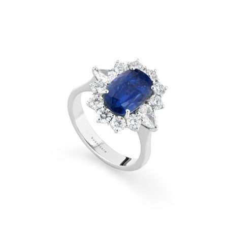 Anello Buonocore Unique oro bianco goccia diamanti bianchi e zaffiri 5,56ct