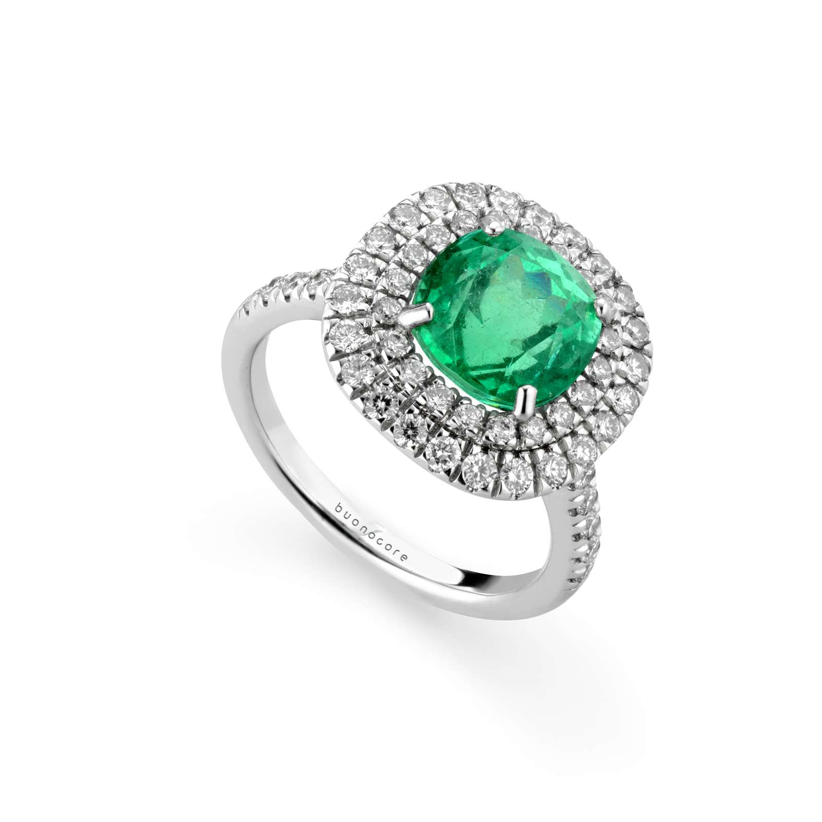 Anello Buonocore Unique oro bianco diamanti bianchi e smeraldi 3,94ct