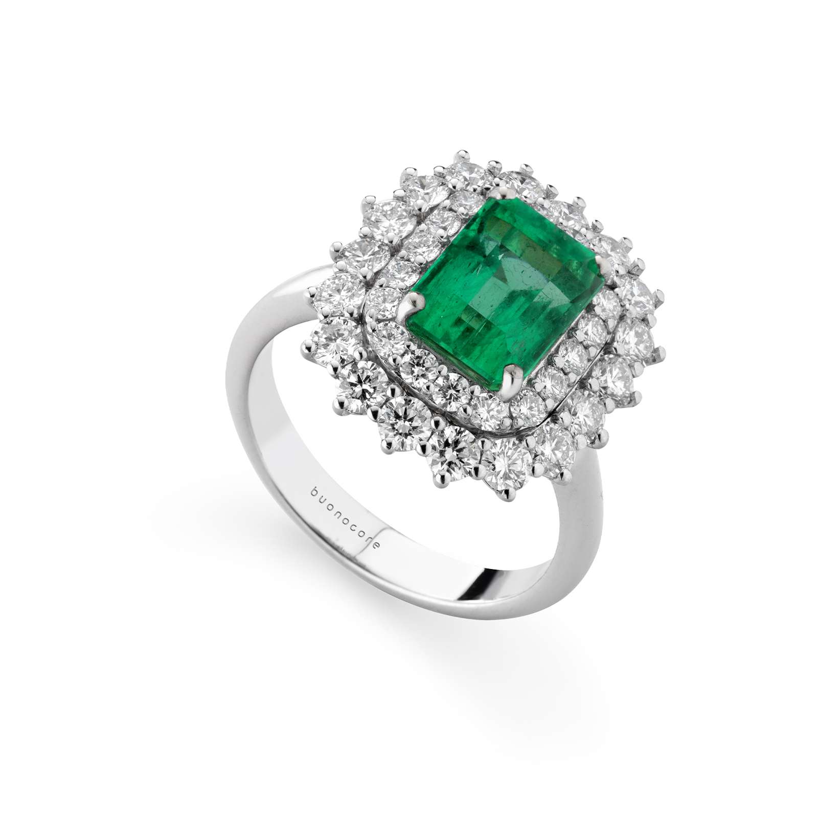 Anello Buonocore Unique oro bianco diamanti bianchi e smeraldi 4,29ct