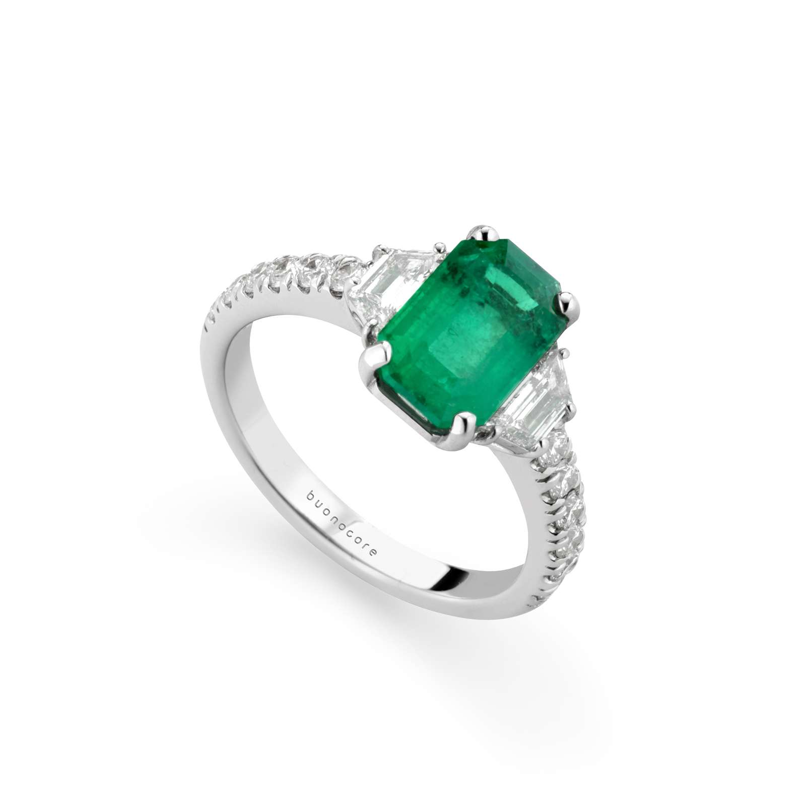 Anello Buonocore Unique oro bianco diamanti bianchi e smeraldi 2,71ct
