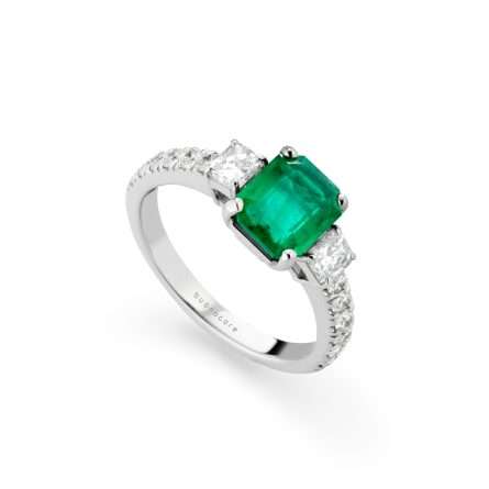 Anello Buonocore Unique oro bianco diamanti bianchi e smeraldi 2,17ct