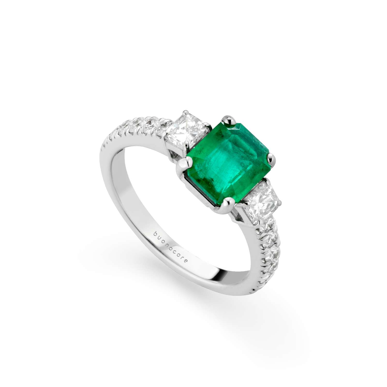 Anello Buonocore Unique oro bianco diamanti bianchi e smeraldi 2,17ct