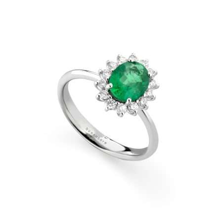 Anello Buonocore Unique oro bianco diamanti bianchi e smeraldi 1,37ct