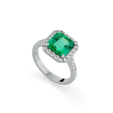Anello Buonocore Unique oro bianco diamanti bianchi e smeraldi 3,12ct