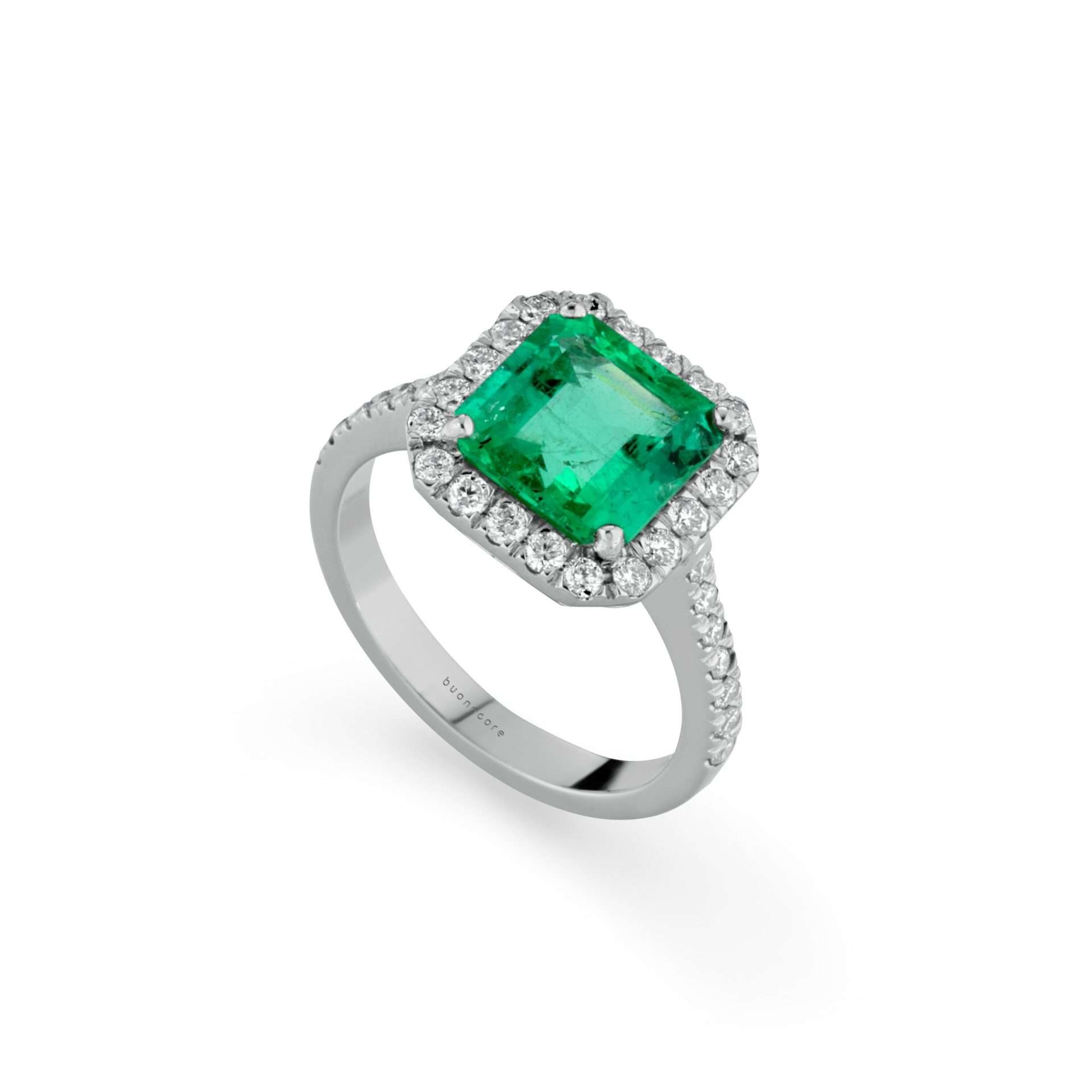 Anello Buonocore Unique oro bianco diamanti bianchi e smeraldi 3,12ct