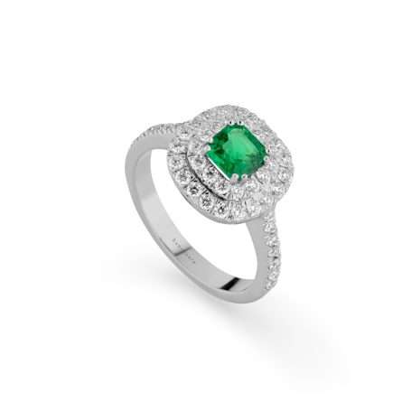 Anello Buonocore Unique oro bianco diamanti bianchi e smeraldi 1,36ct
