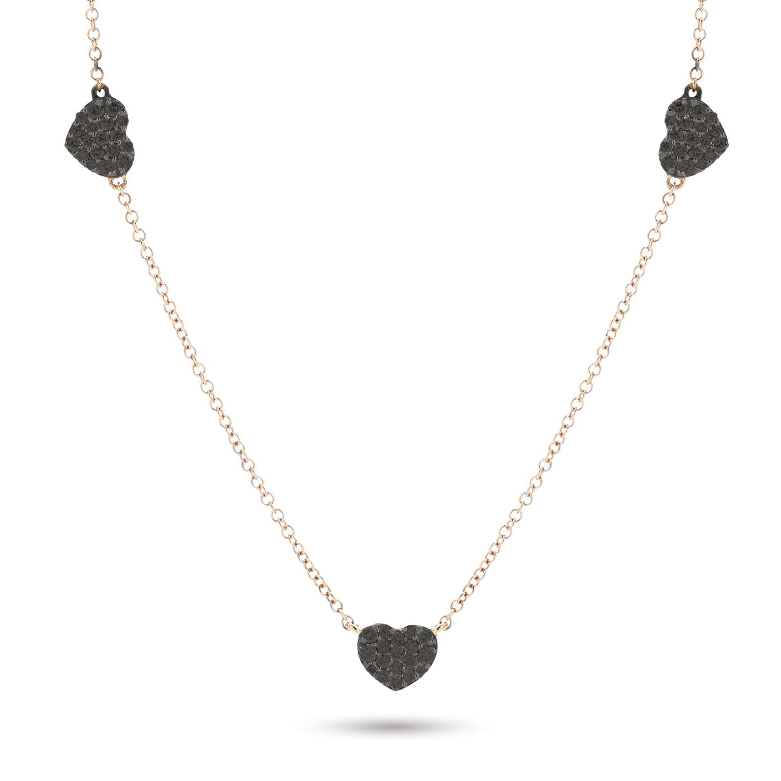Collana Buonocore Hope piccolo oro rosa tre cuori diamanti neri 0,32ct