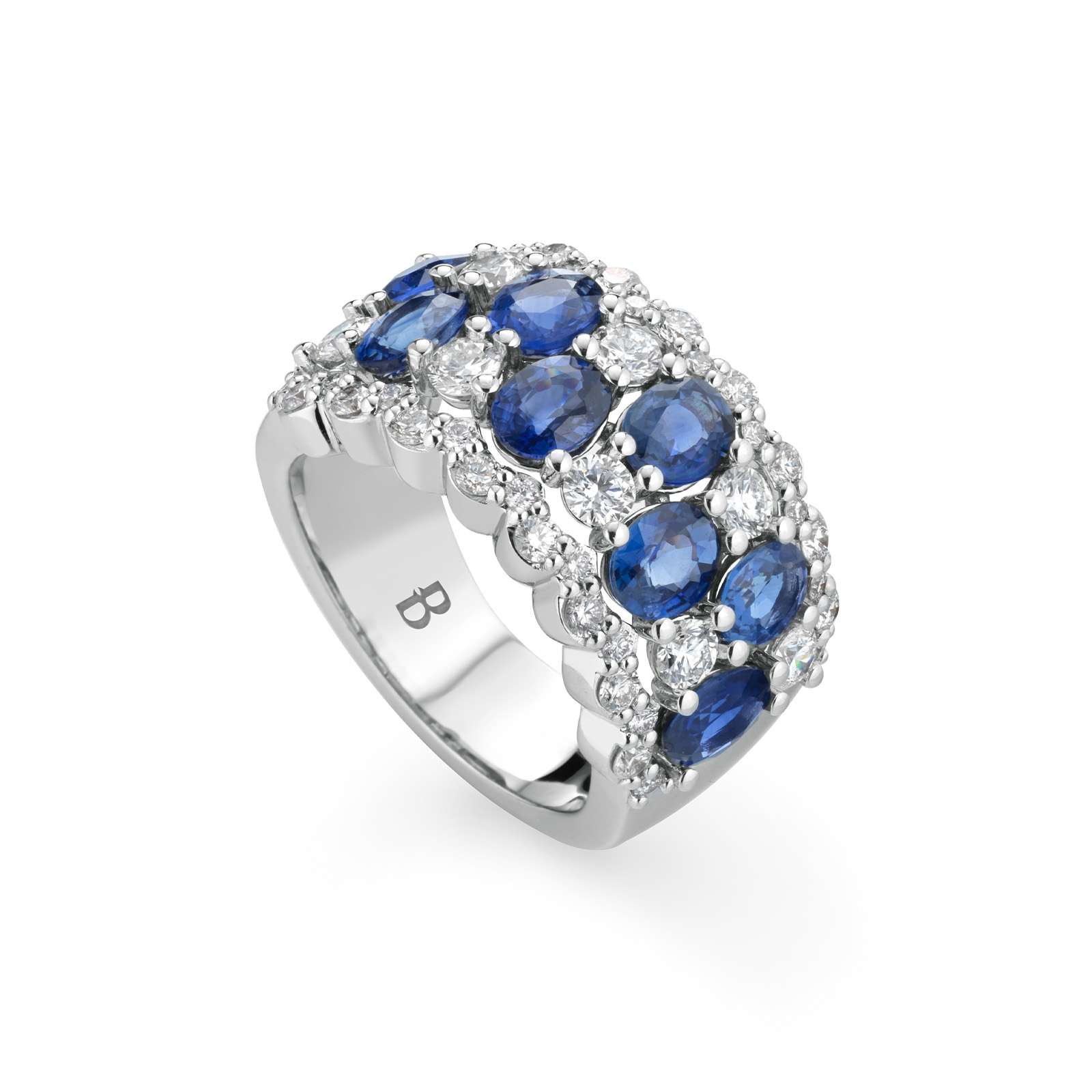 Anello Buonocore Wave oro bianco diamanti bianchi e zaffiri 4,88ct
