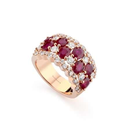 Buonocore Wave 18kt rose gold ring white diamonds and rubies 5.28ct