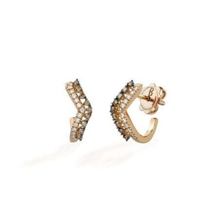 Buonocore Wave 18kt rose gold earrings white diamonds and brown diamonds 0.39ct