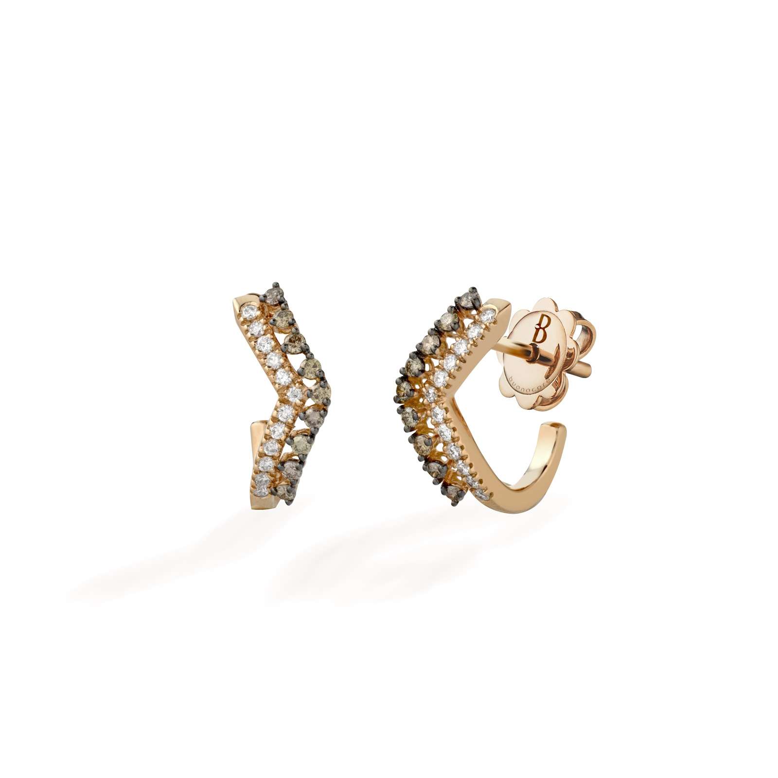 Orecchini Buonocore Wave oro rosa diamanti bianchi e diamanti brown 0,39ct